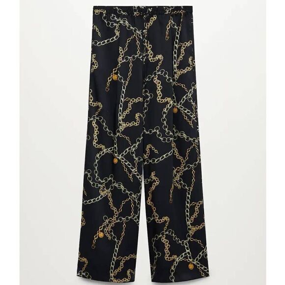 MANGO Wide Leg Pants Printed Chains New - Picture 4 of 5